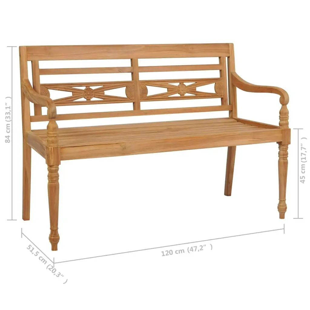 Batavia Bench with Grey Cushion 120 cm Solid Teak Wood 3062155