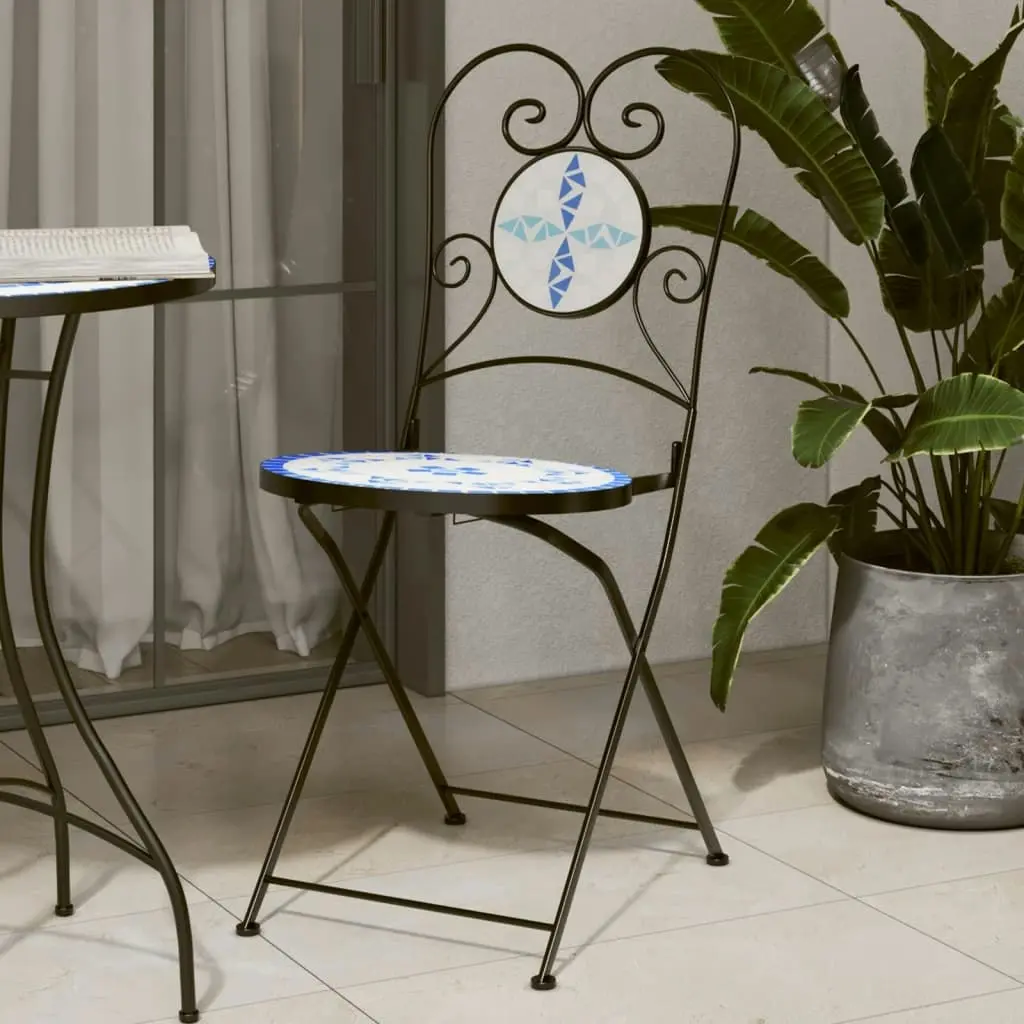 Bistro Chairs Foldable 2 pcs Blue and White Ceramic 4003404