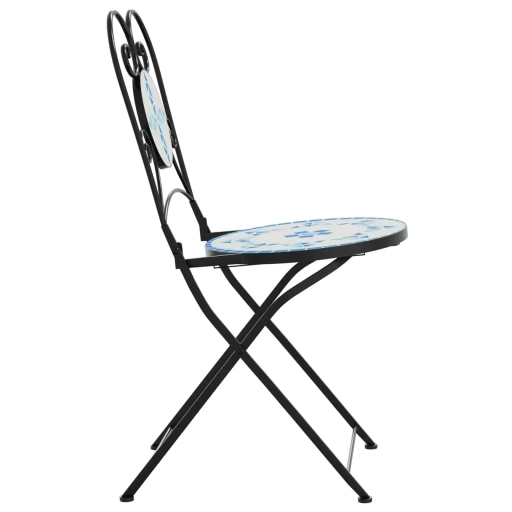 Bistro Chairs Foldable 2 pcs Blue and White Ceramic 4003404