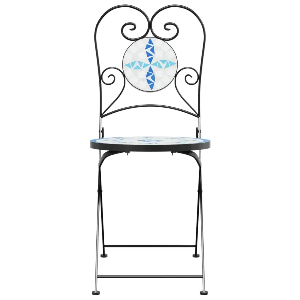 Bistro Chairs Foldable 2 pcs Blue and White Ceramic 4003404