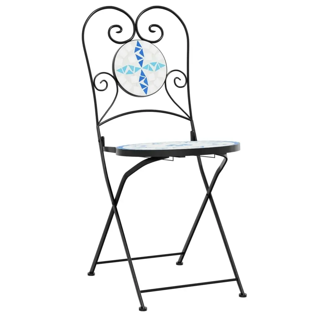 Bistro Chairs Foldable 2 pcs Blue and White Ceramic 4003404