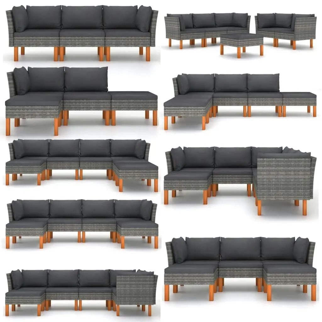 Corner Sofa Poly Rattan and Solid Eucalyptus Wood 315754