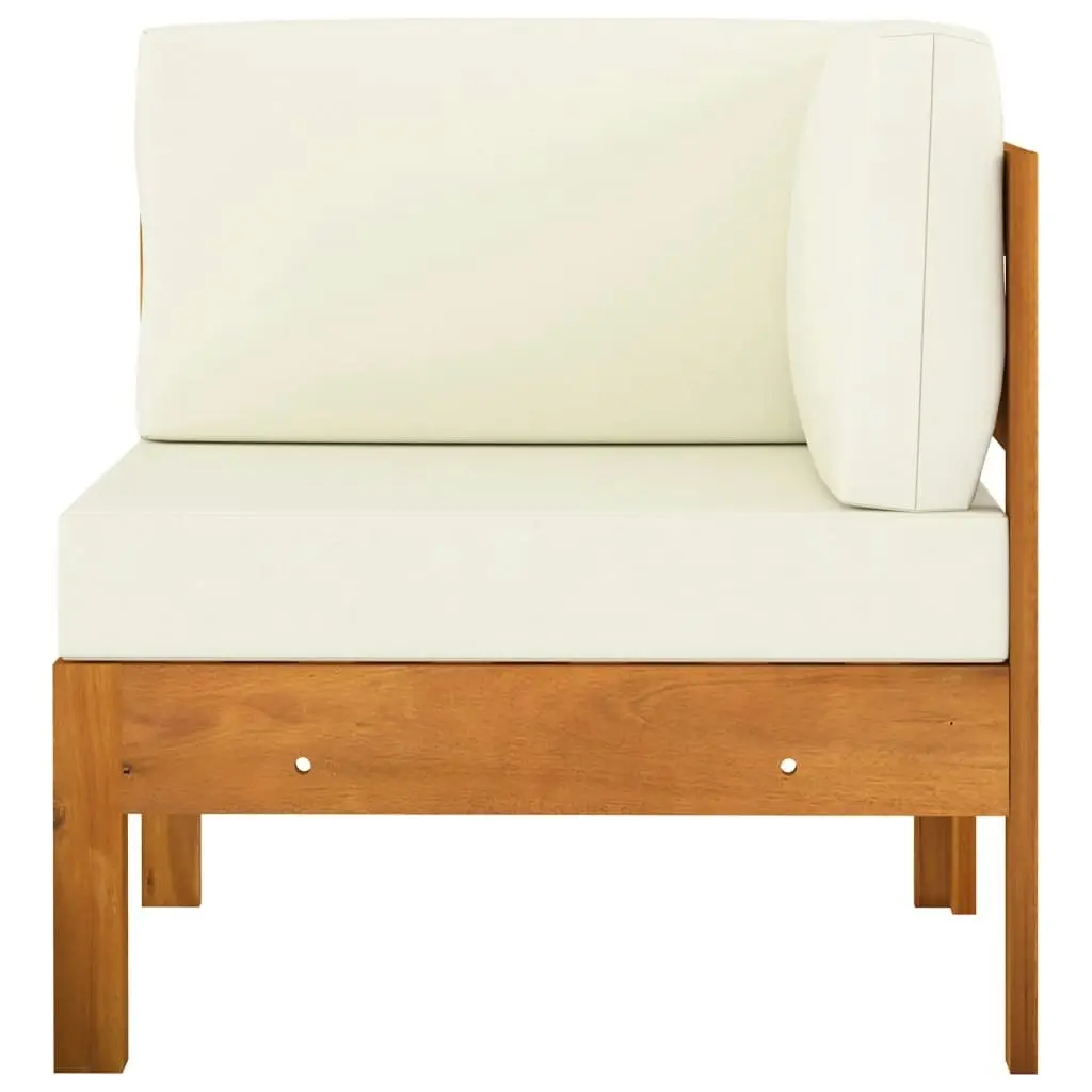 Corner Sofa with Cream White Cushions Solid Acacia Wood 310644