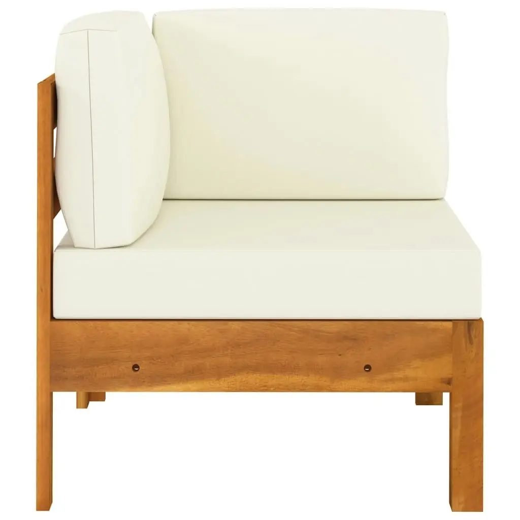 Corner Sofa with Cream White Cushions Solid Acacia Wood 310644