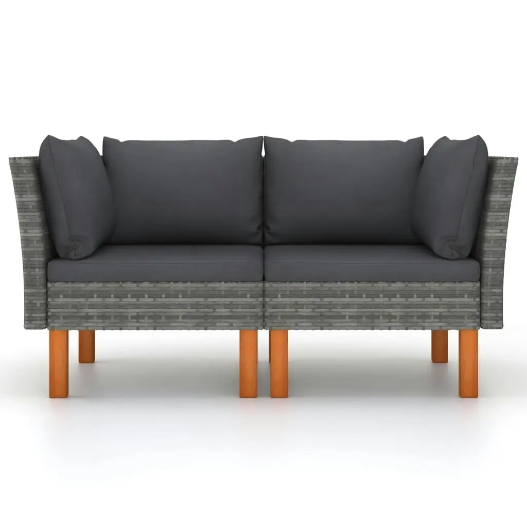 Corner Sofas 2 pcs Poly Rattan and Solid Eucalyptus Wood 315758