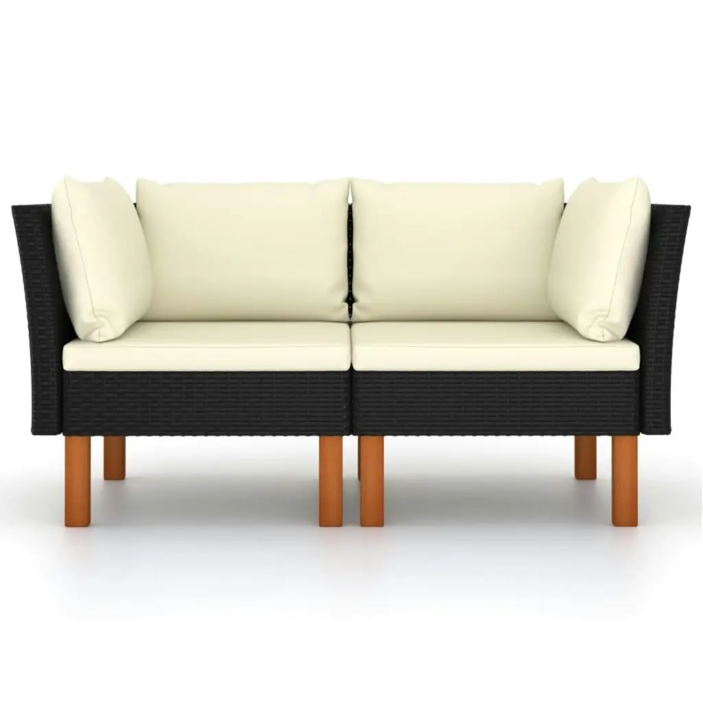 Corner Sofas 2 pcs Poly Rattan and Solid Eucalyptus Wood 315767