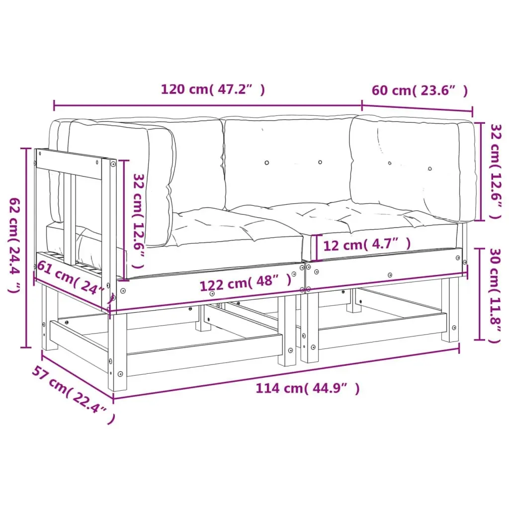 Corner Sofas with Cushions 2 pcs Solid Wood Pine 825450