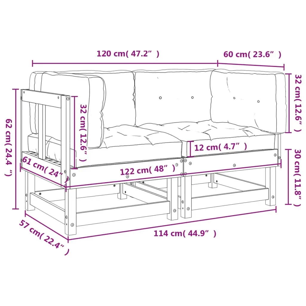 Corner Sofas with Cushions 2 pcs White Solid Wood Pine 825451