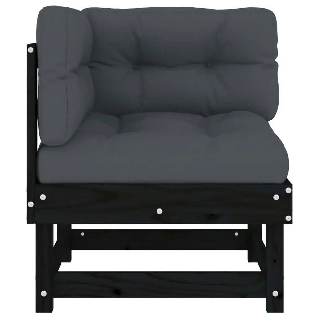 Corner Sofa with Cushions Black Solid Wood Pine 825426