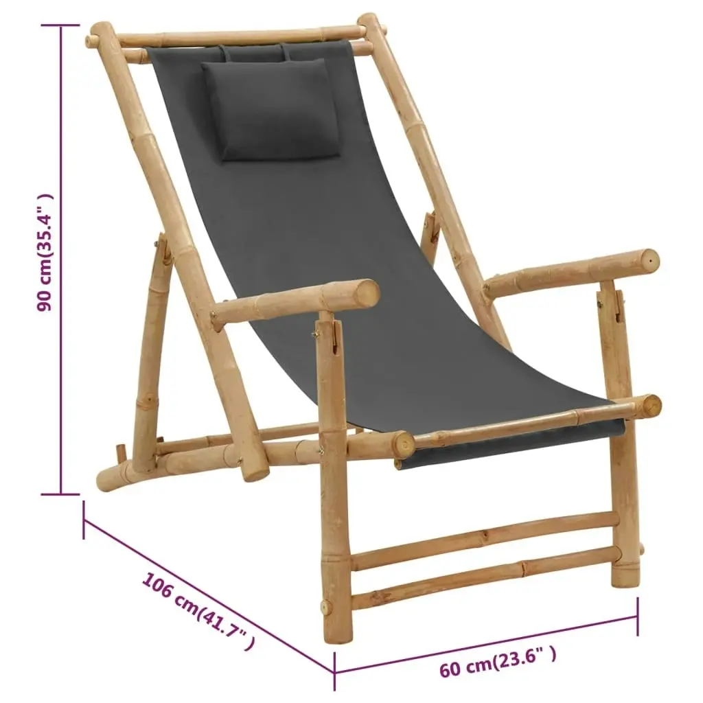 Deck Chair Bamboo and Canvas Dark Grey 318595