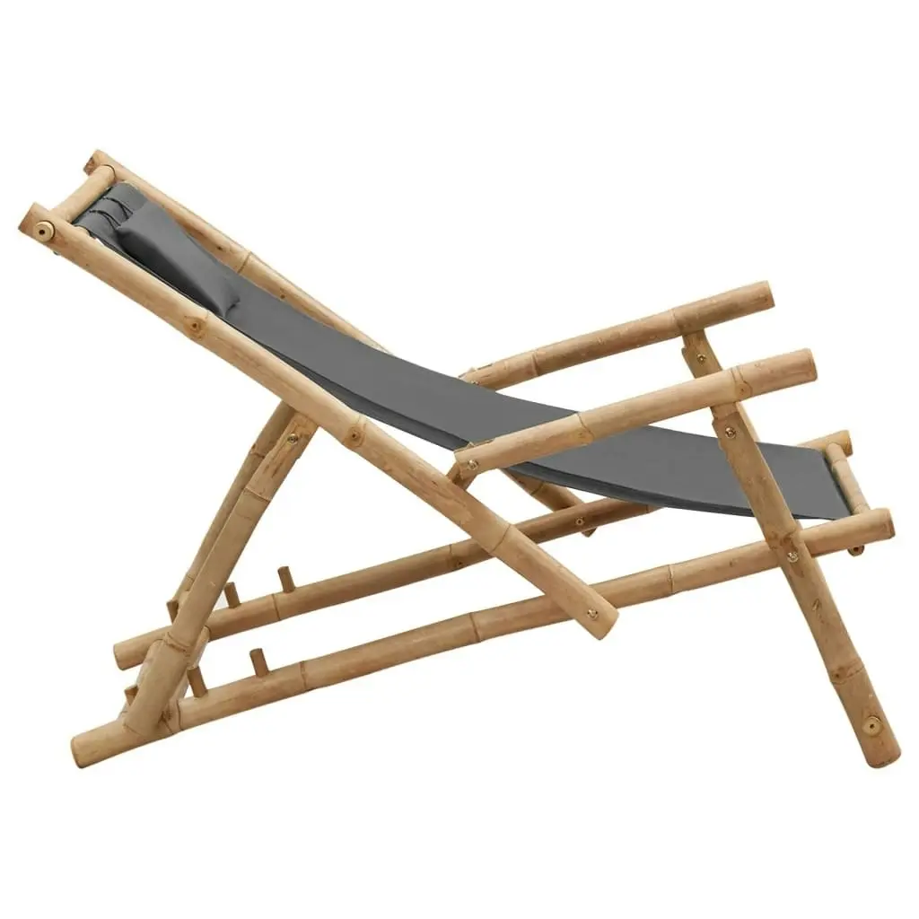 Deck Chair Bamboo and Canvas Dark Grey 318595