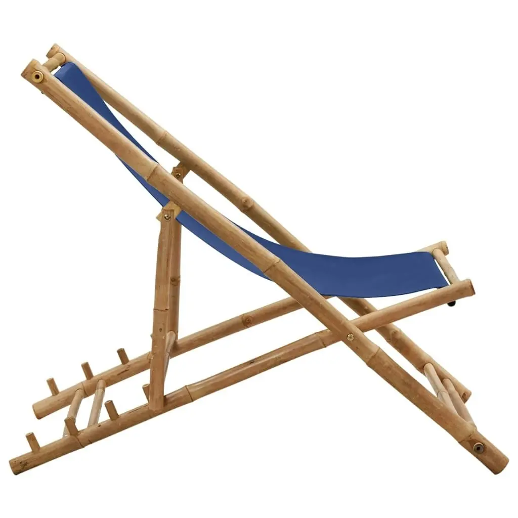 Deck Chair Bamboo and Canvas Navy Blue 313019