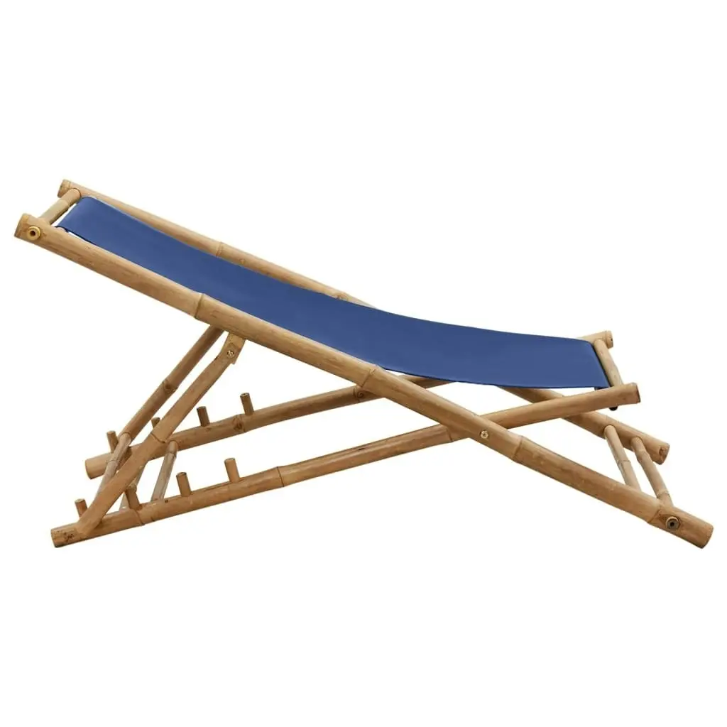 Deck Chair Bamboo and Canvas Navy Blue 313019