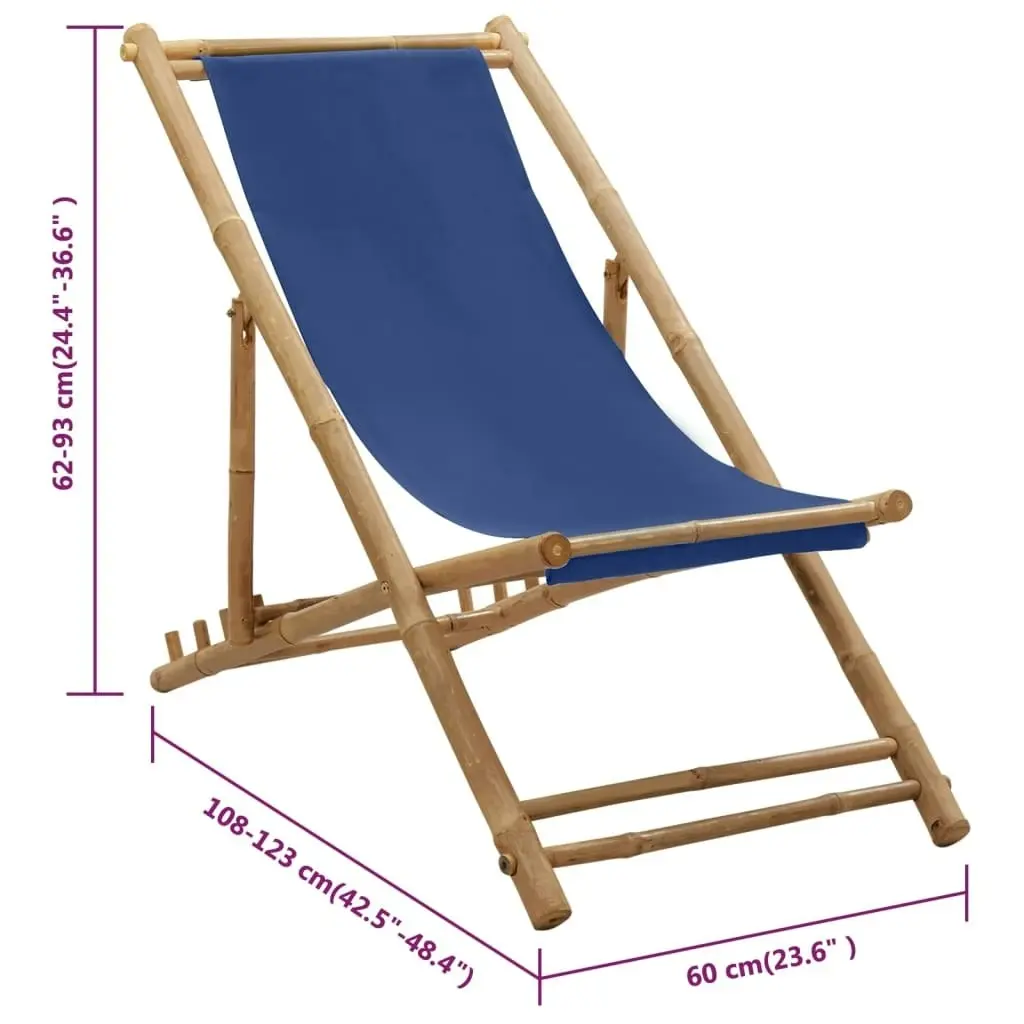 Deck Chair Bamboo and Canvas Navy Blue 313019