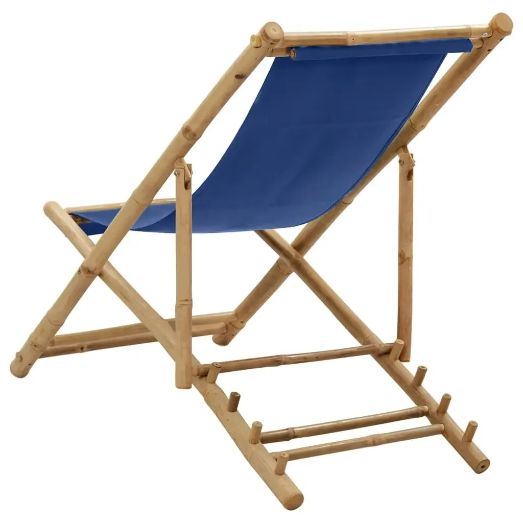 Deck Chair Bamboo and Canvas Navy Blue 313019