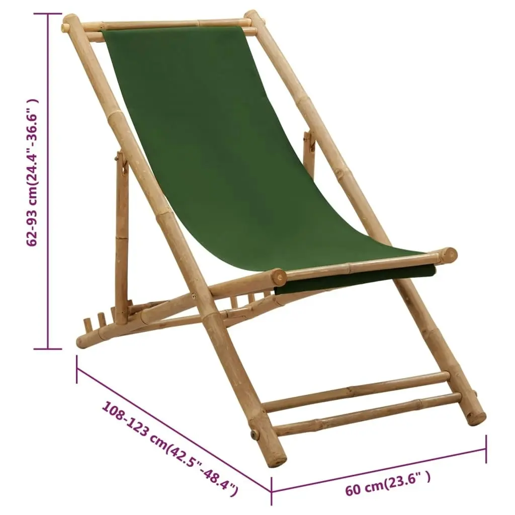 Deck Chair Bamboo and Canvas Green 313021