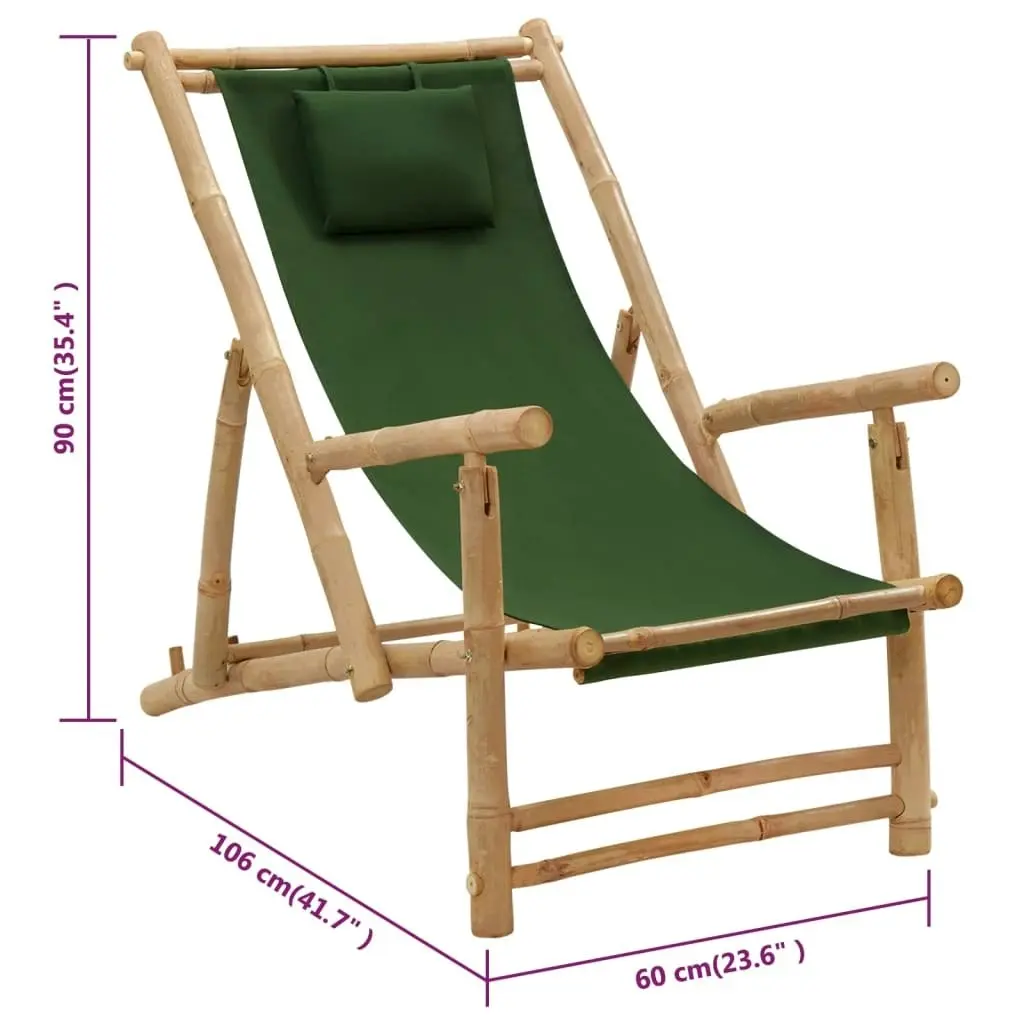 Deck Chair Bamboo and Canvas Green 318598