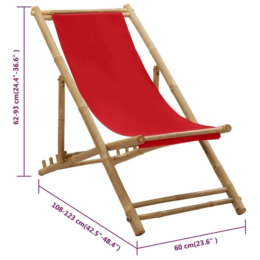 Deck Chair Bamboo and Canvas Red 313020