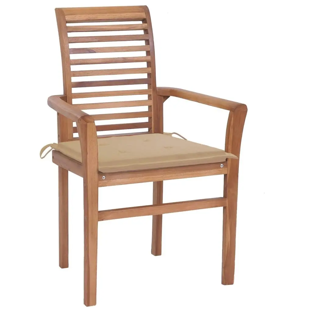 Dining Chairs 4 pcs with Beige Cushions Solid Teak Wood 3062625