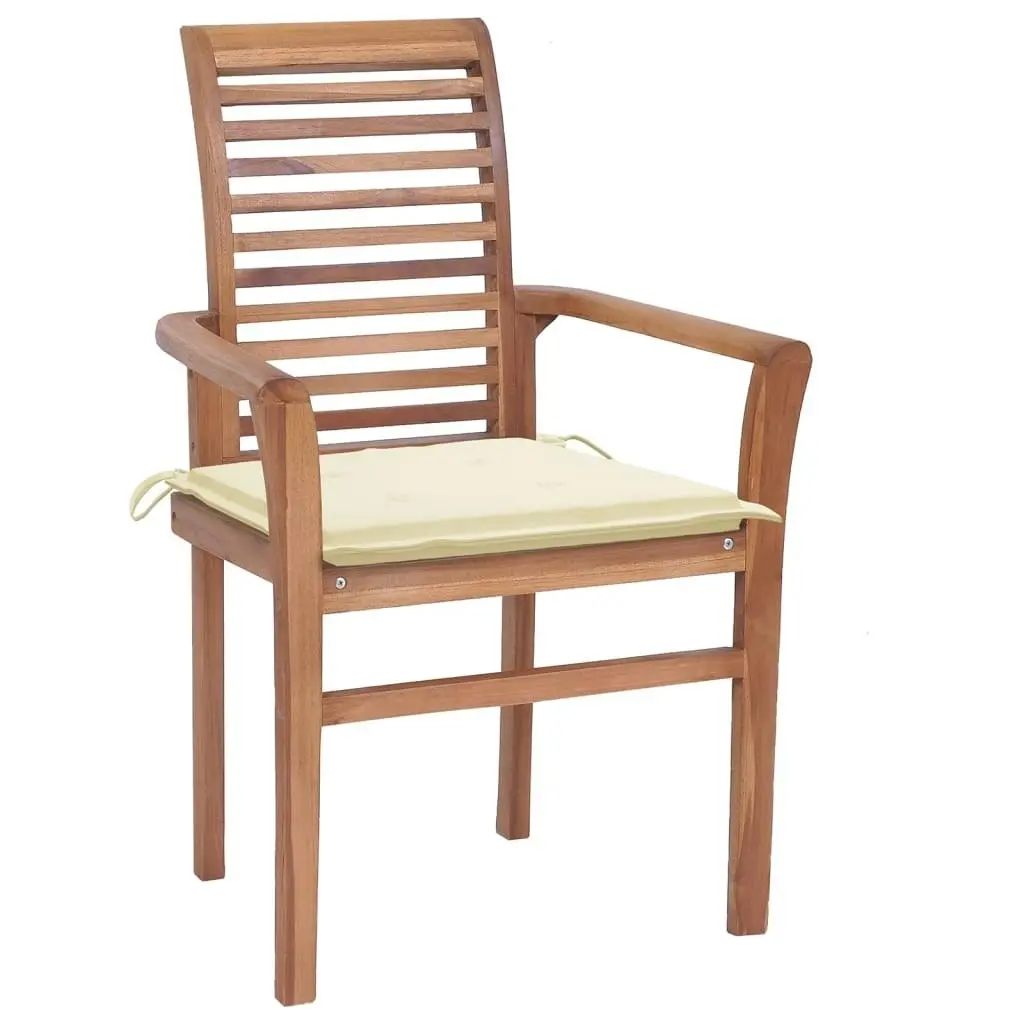 Dining Chairs 6 pcs with Cream Cushions Solid Teak Wood 3072948