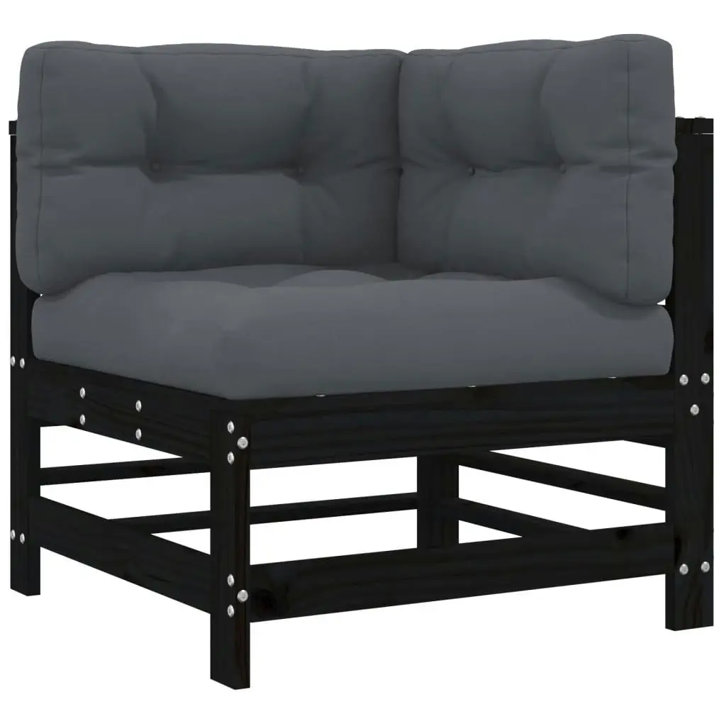 Corner Sofas with Cushions 2 pcs Black Solid Wood Pine 825685