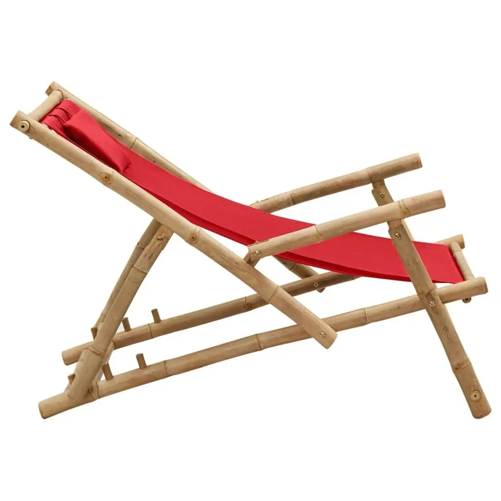 Deck Chair Bamboo and Canvas Red 318597