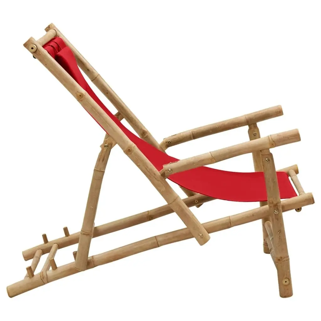 Deck Chair Bamboo and Canvas Red 318597