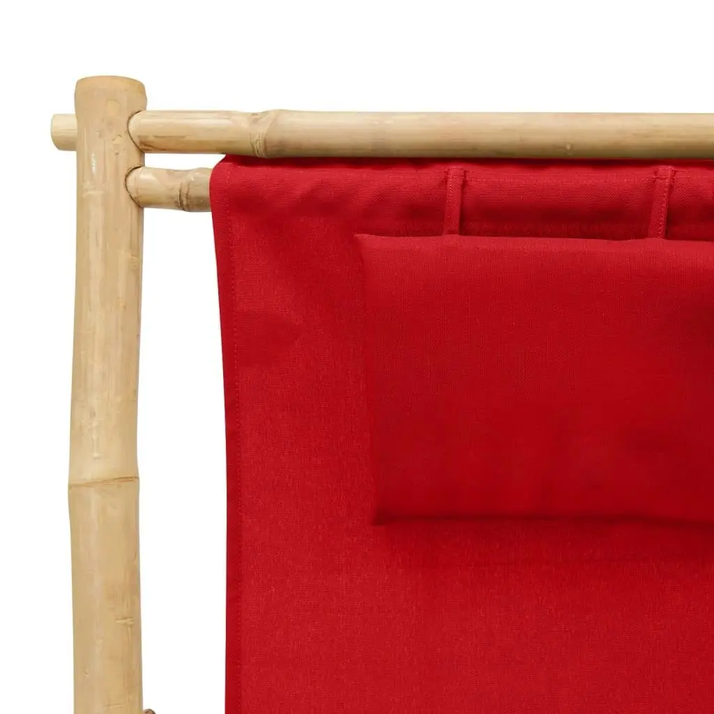 Deck Chair Bamboo and Canvas Red 318597