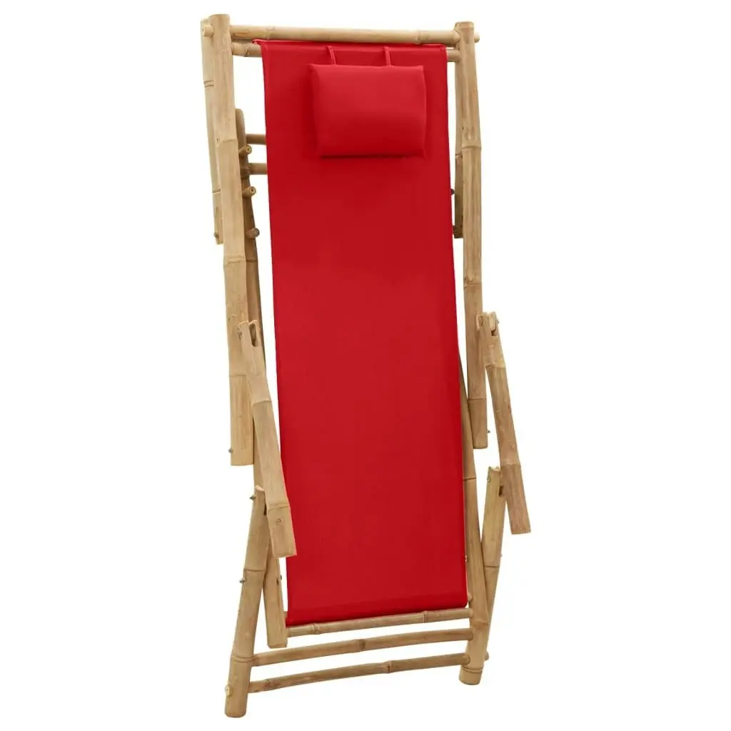 Deck Chair Bamboo and Canvas Red 318597