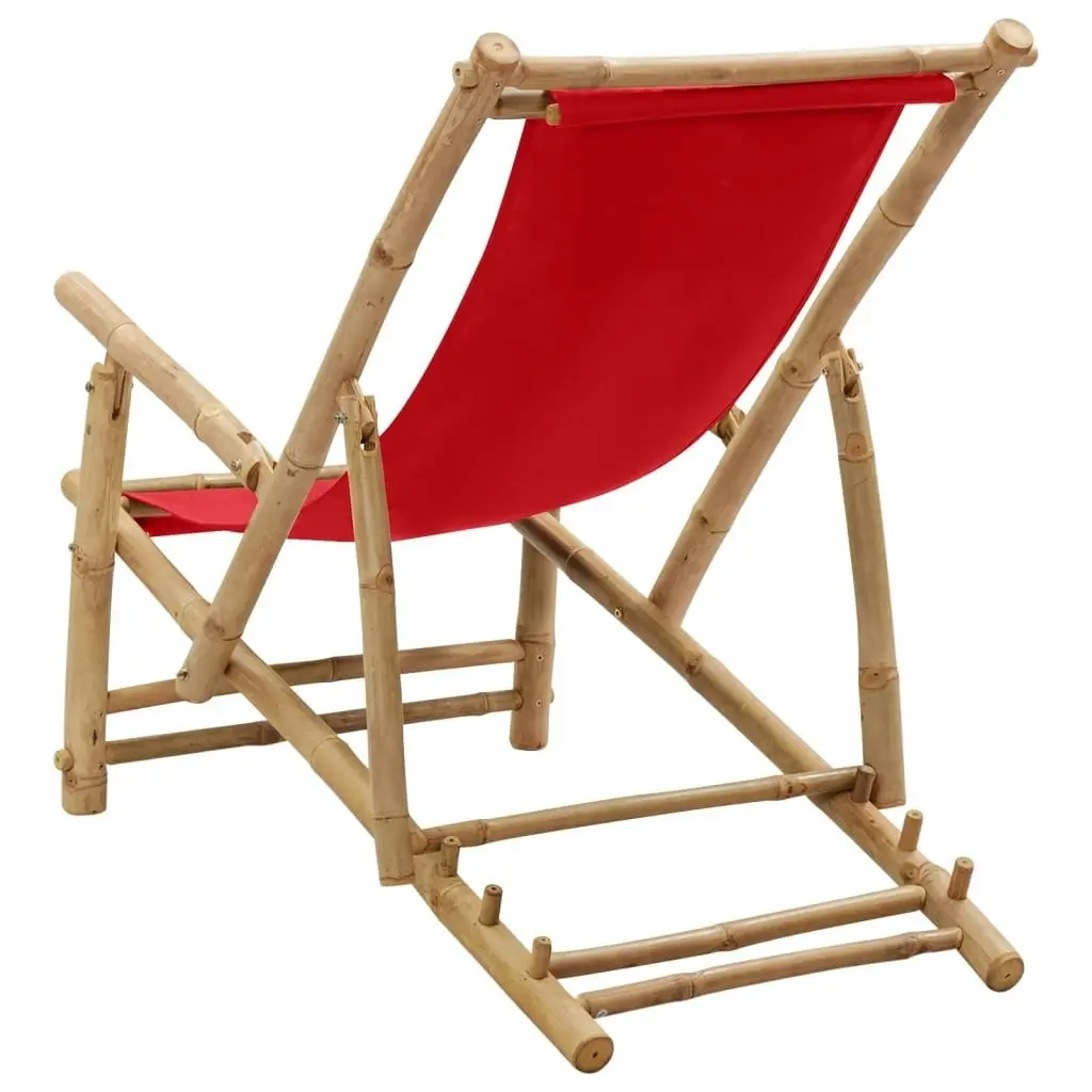 Deck Chair Bamboo and Canvas Red 318597