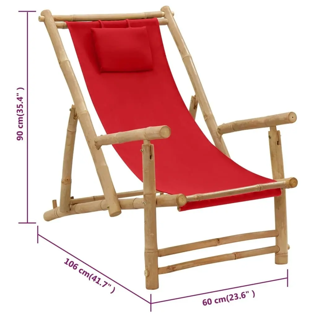 Deck Chair Bamboo and Canvas Red 318597