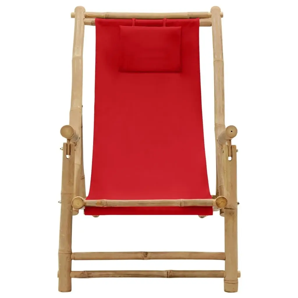 Deck Chair Bamboo and Canvas Red 318597