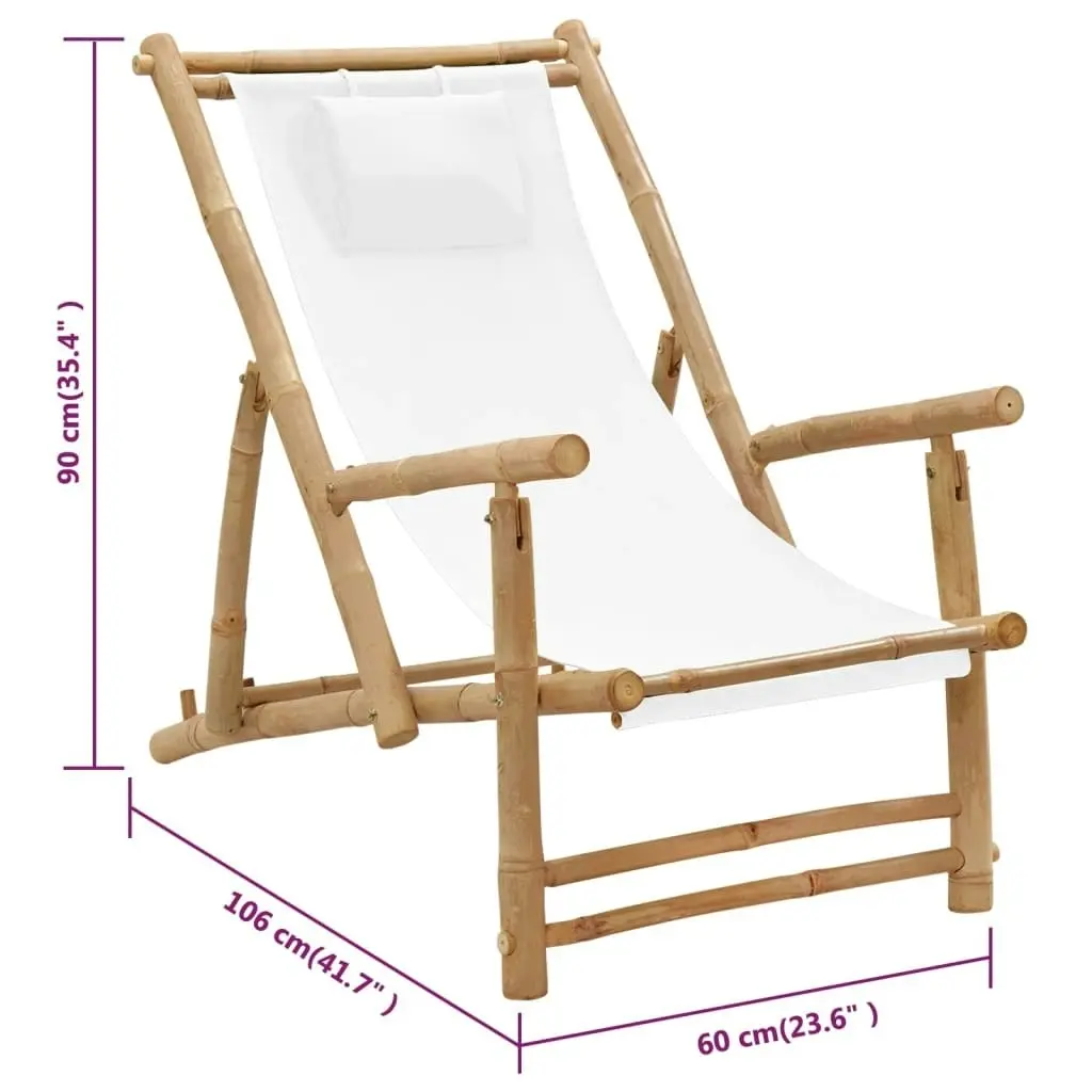 Deck Chair Bamboo and Canvas Cream White 318594