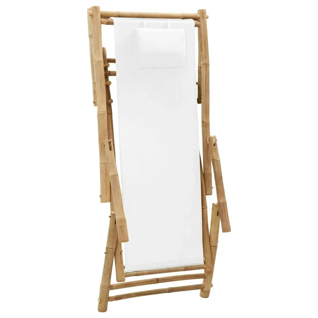 Deck Chair Bamboo and Canvas Cream White 318594