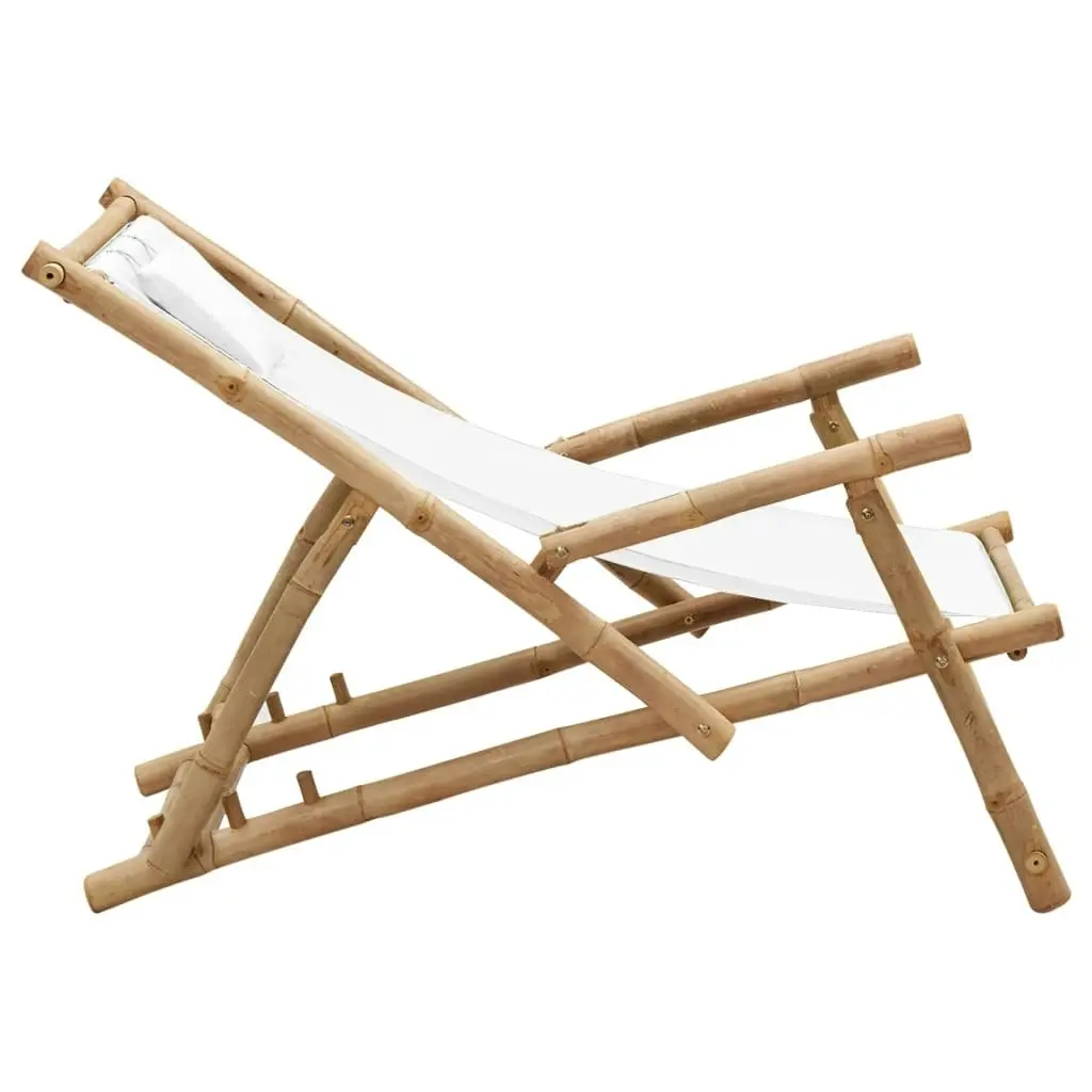 Deck Chair Bamboo and Canvas Cream White 318594