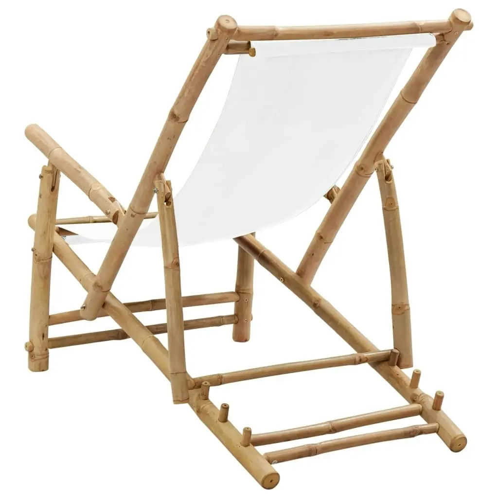 Deck Chair Bamboo and Canvas Cream White 318594