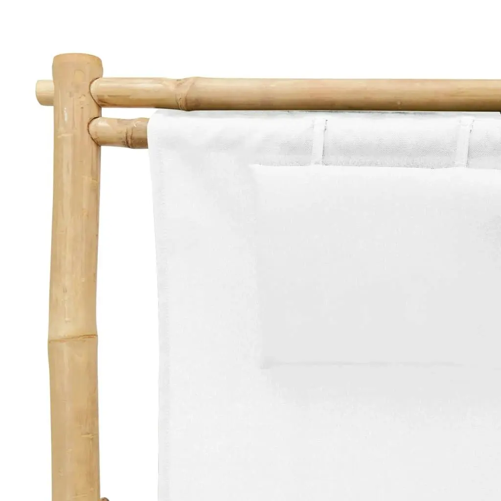 Deck Chair Bamboo and Canvas Cream White 318594