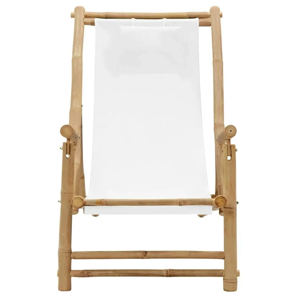 Deck Chair Bamboo and Canvas Cream White 318594