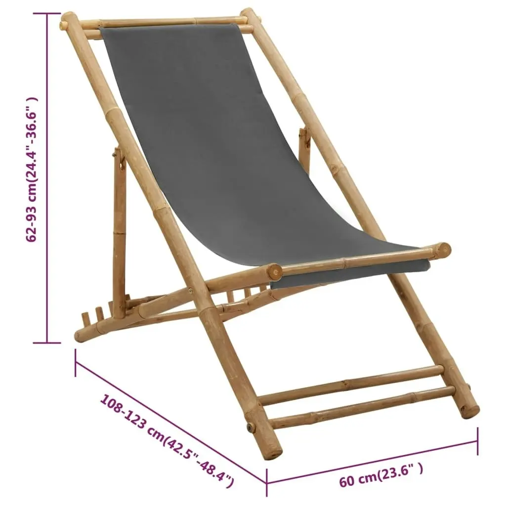 Deck Chair Bamboo and Canvas Dark Grey 313018