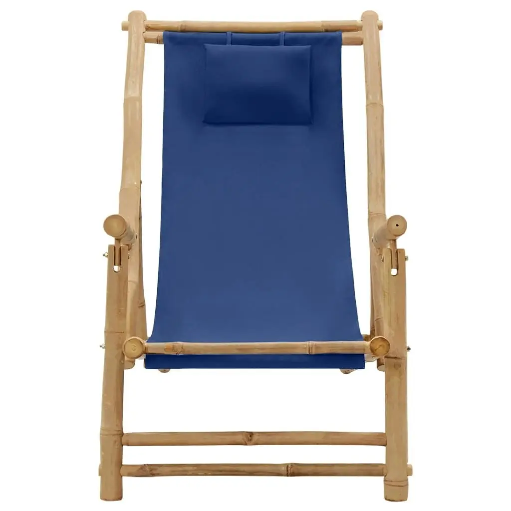 Deck Chair Bamboo and Canvas Navy Blue 318596