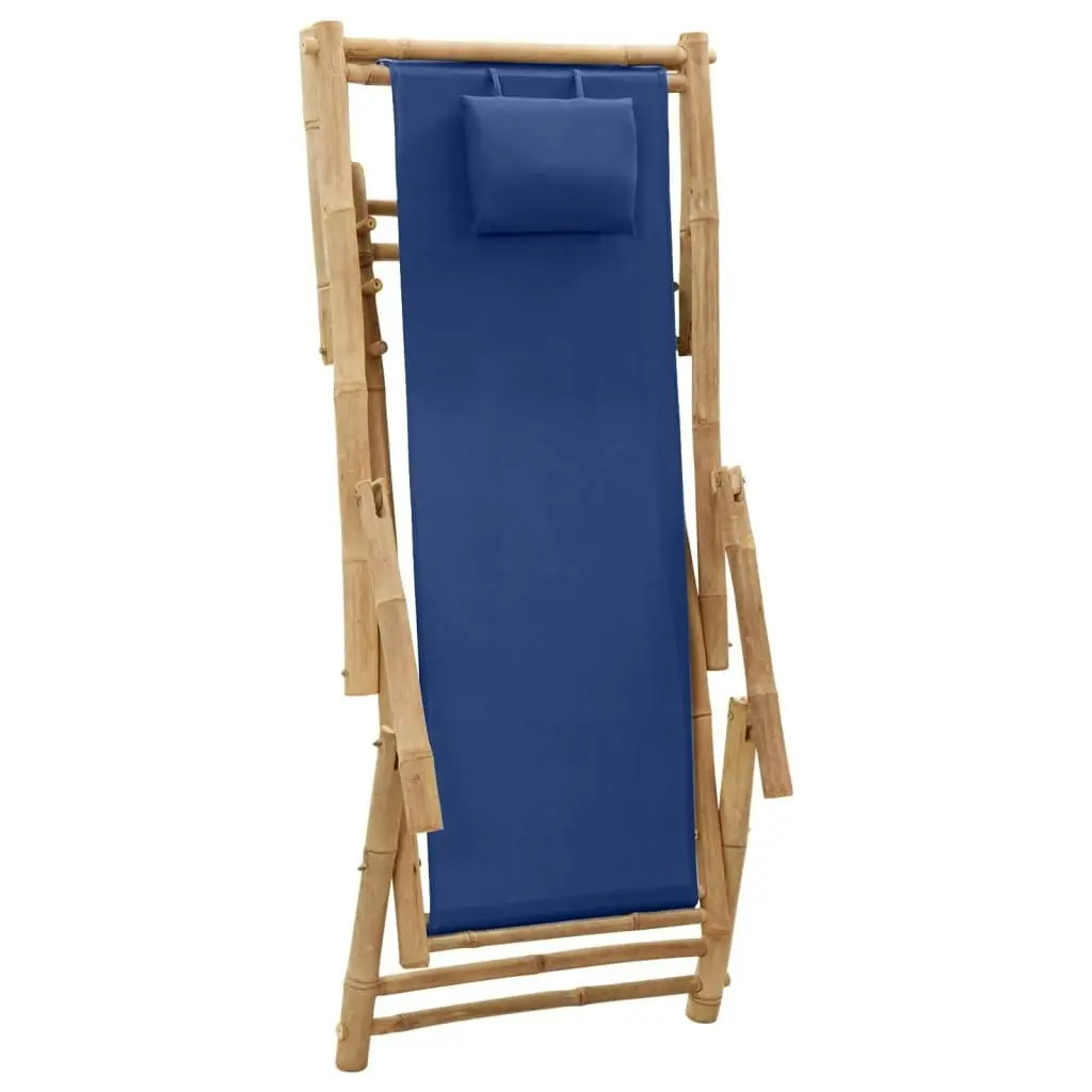 Deck Chair Bamboo and Canvas Navy Blue 318596