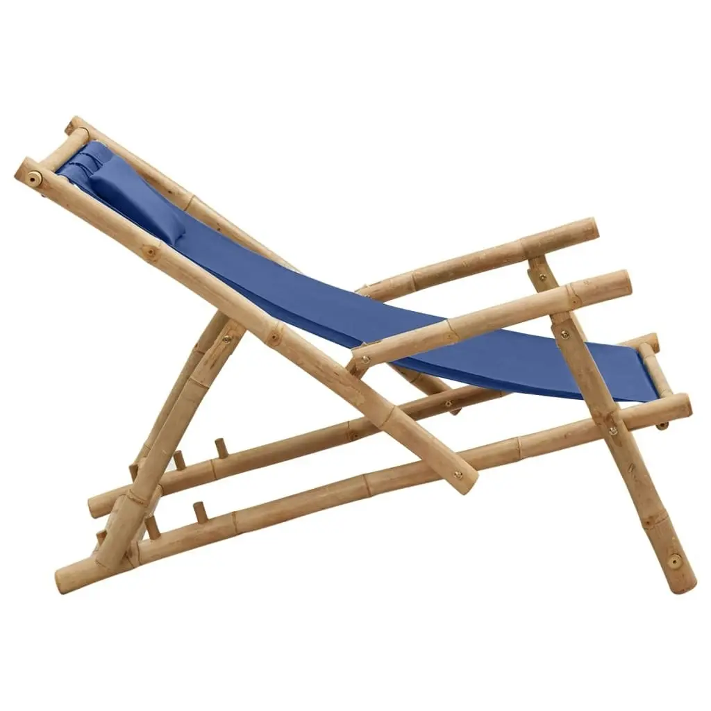 Deck Chair Bamboo and Canvas Navy Blue 318596