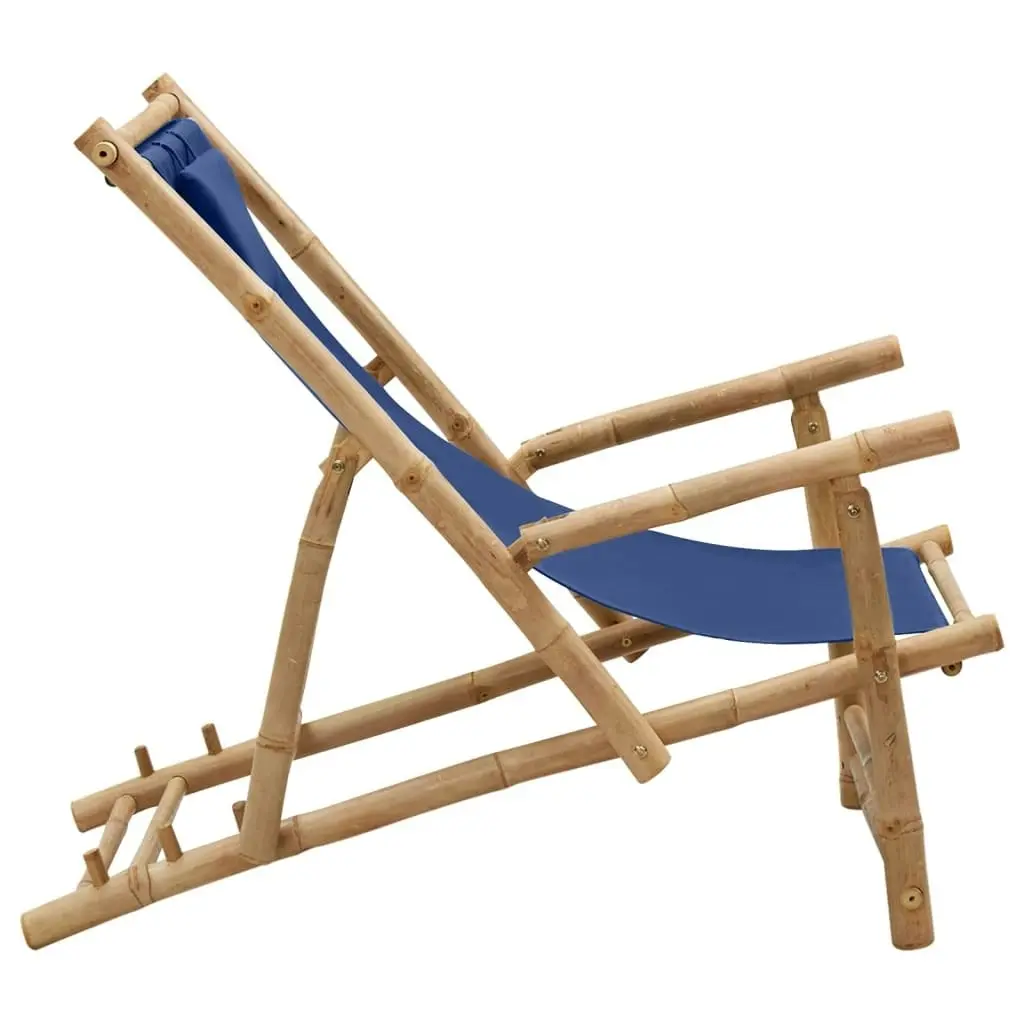 Deck Chair Bamboo and Canvas Navy Blue 318596