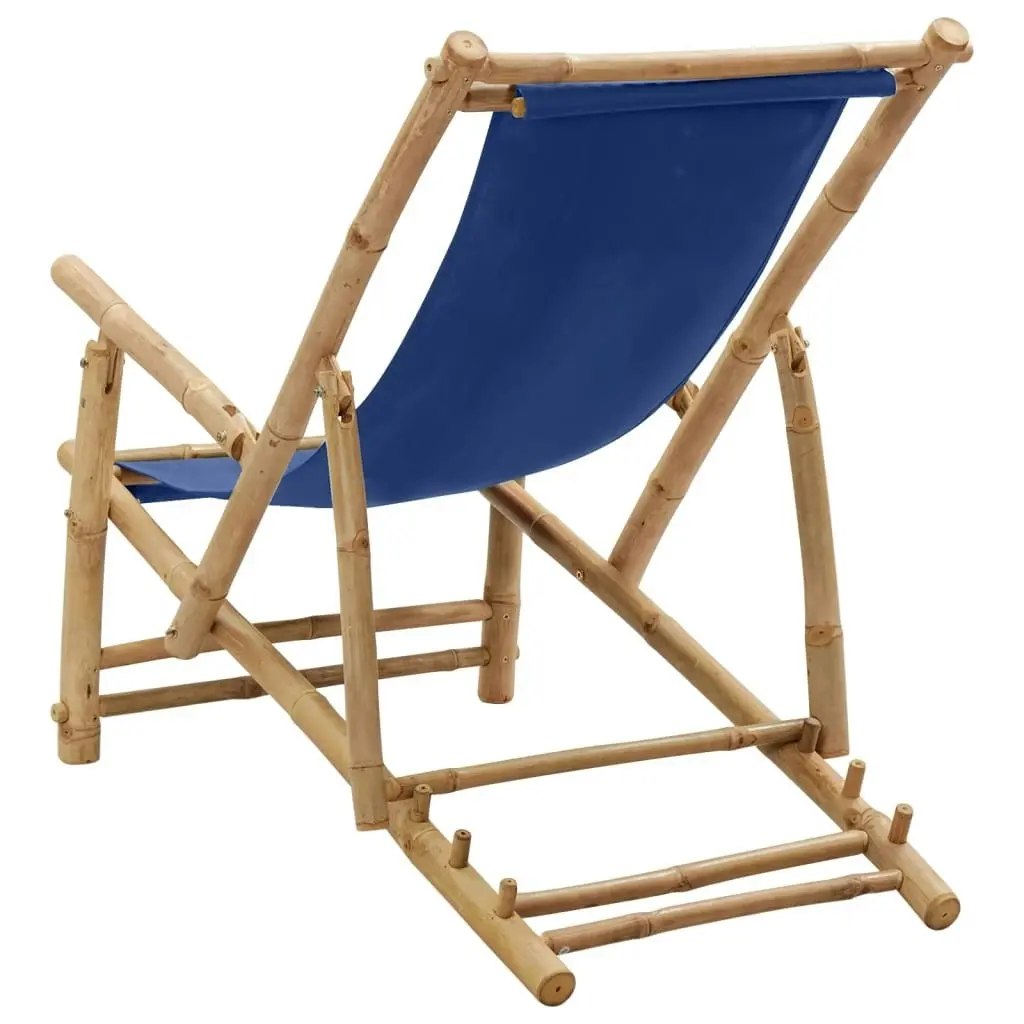 Deck Chair Bamboo and Canvas Navy Blue 318596