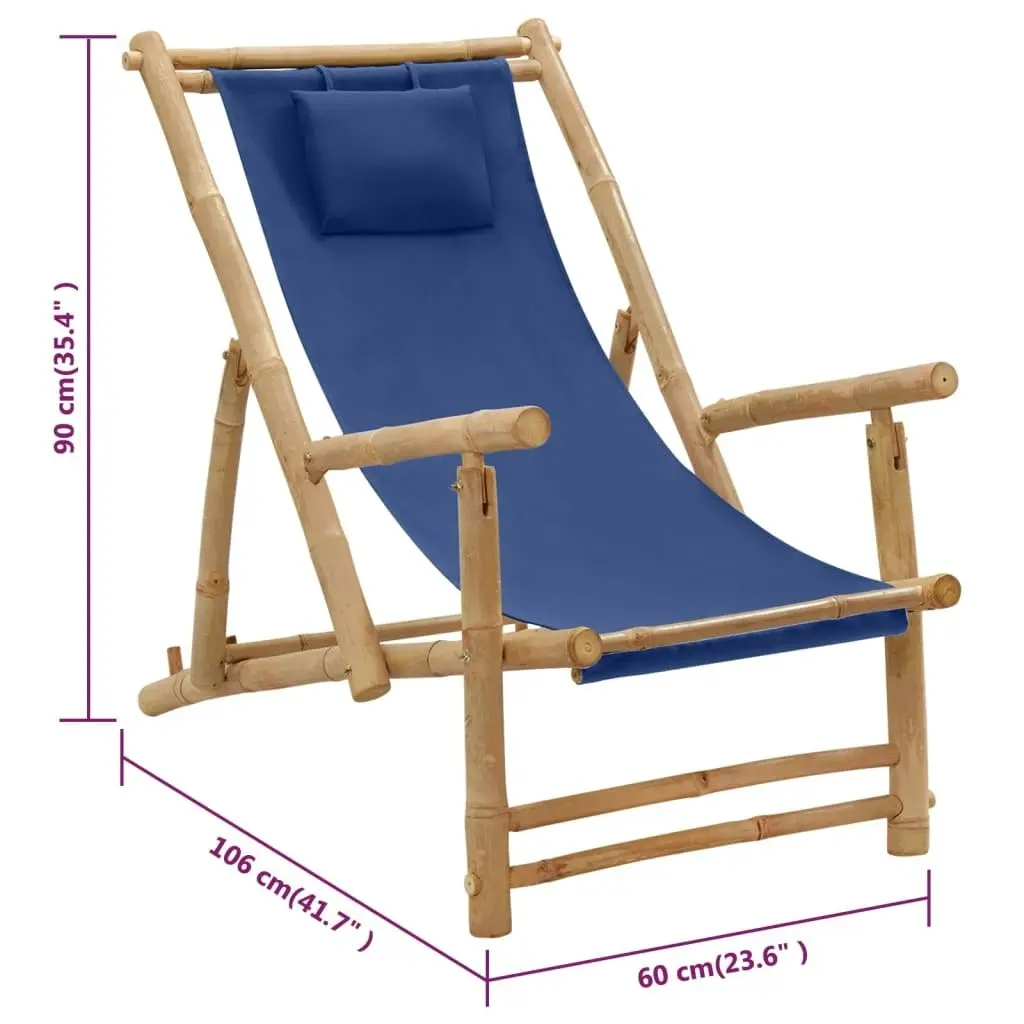 Deck Chair Bamboo and Canvas Navy Blue 318596