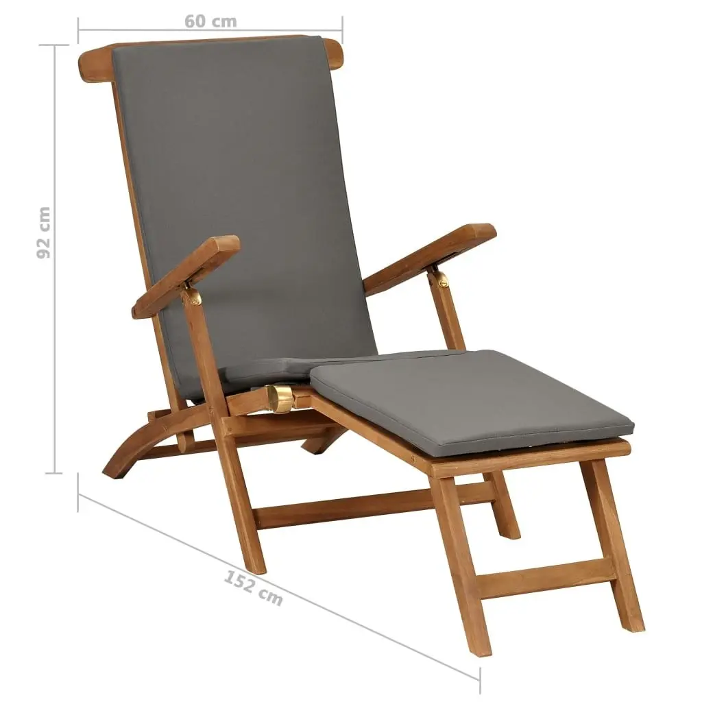 Deck Chair with Cushion Dark Grey Solid Teak Wood 47409