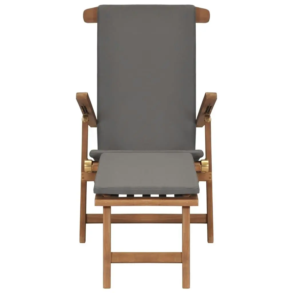 Deck Chair with Cushion Dark Grey Solid Teak Wood 47409