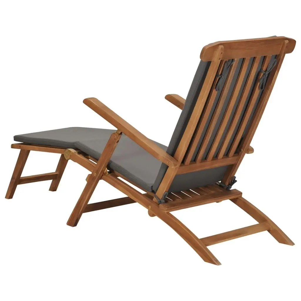 Deck Chair with Cushion Dark Grey Solid Teak Wood 47409