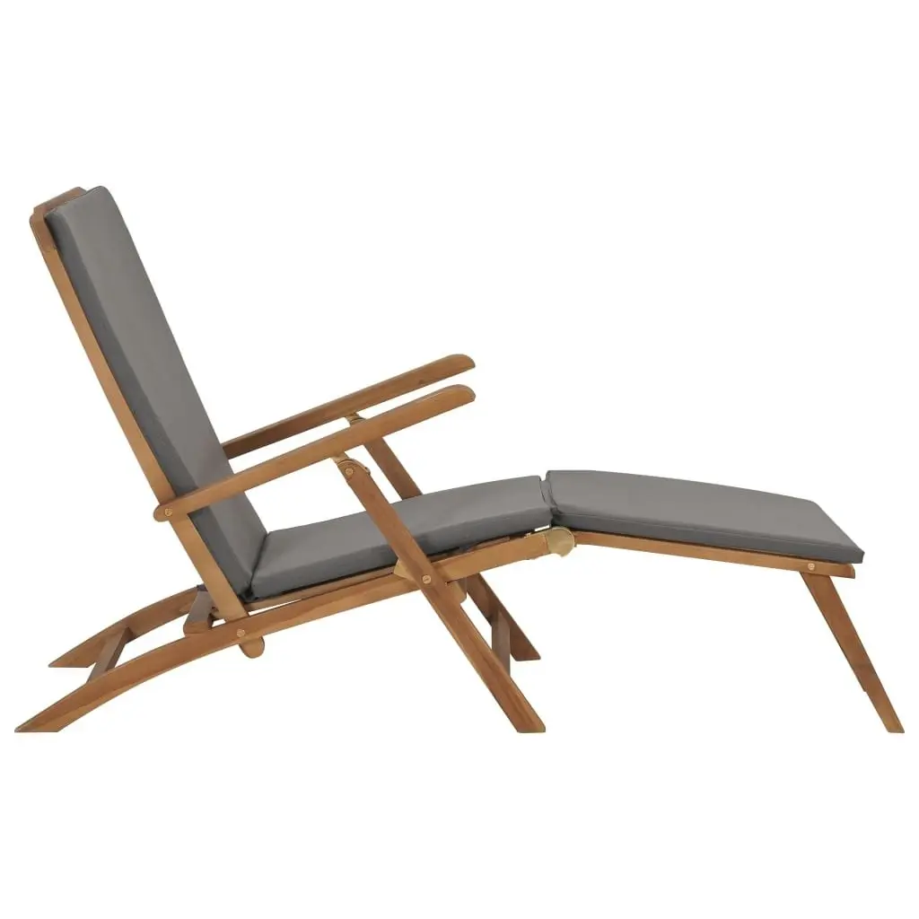 Deck Chair with Cushion Dark Grey Solid Teak Wood 47409