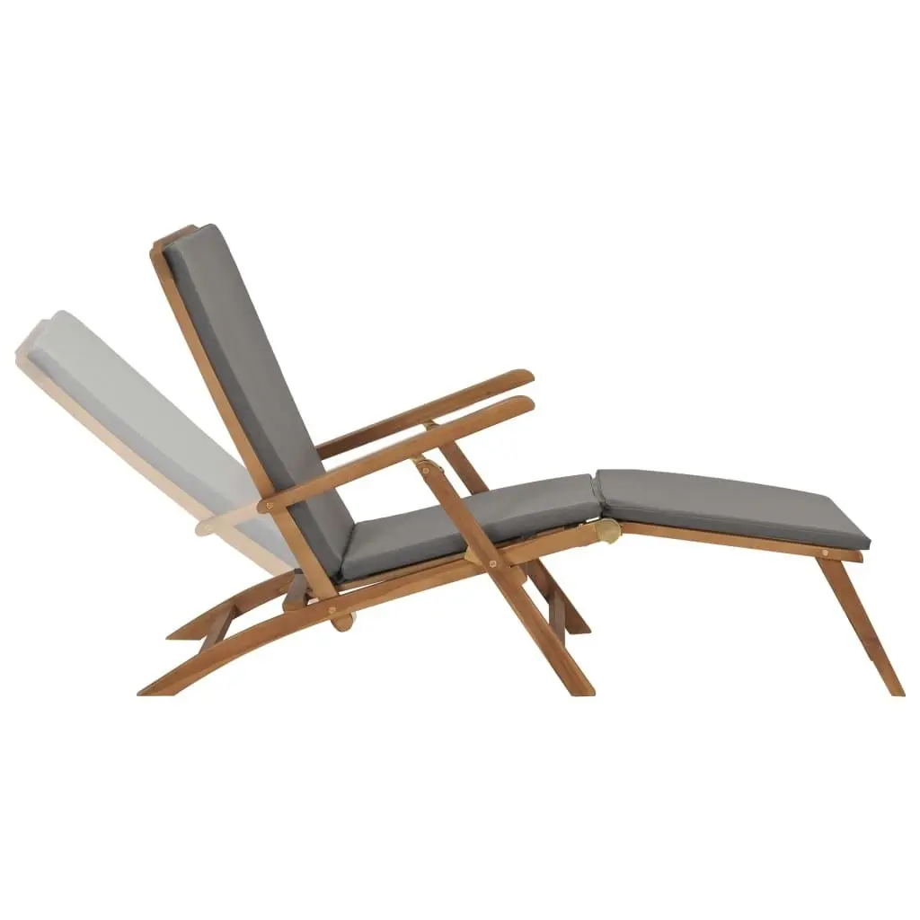 Deck Chair with Cushion Dark Grey Solid Teak Wood 47409